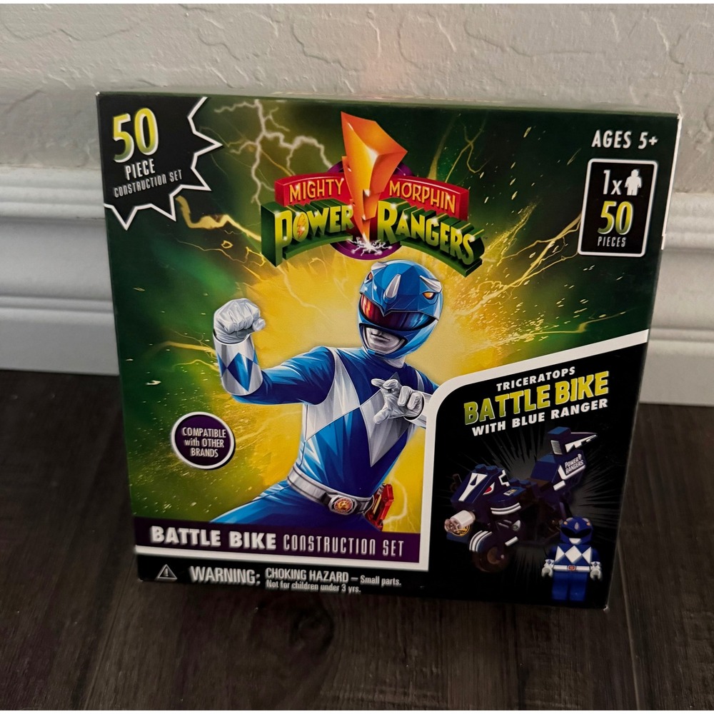 Mighty Morphin Power Rangers Triceratops Battle Bike 50pc Set Blue Ranger